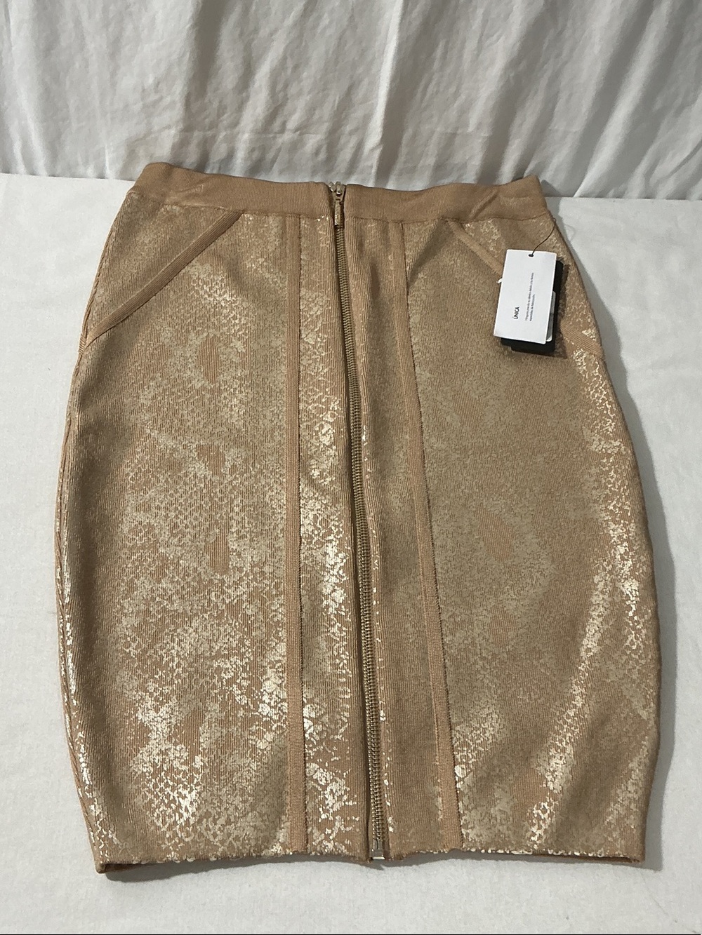 GUESS Metallic Gold Snake-Print Pencil Skirt